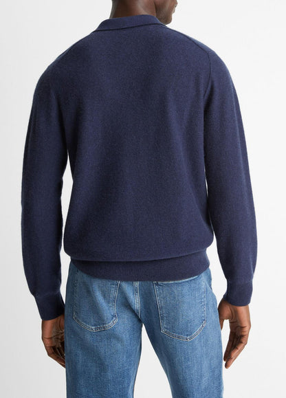 VINCE Feed Stripe Plush Cashmere Johnny-Collar Sweater in Cashmere