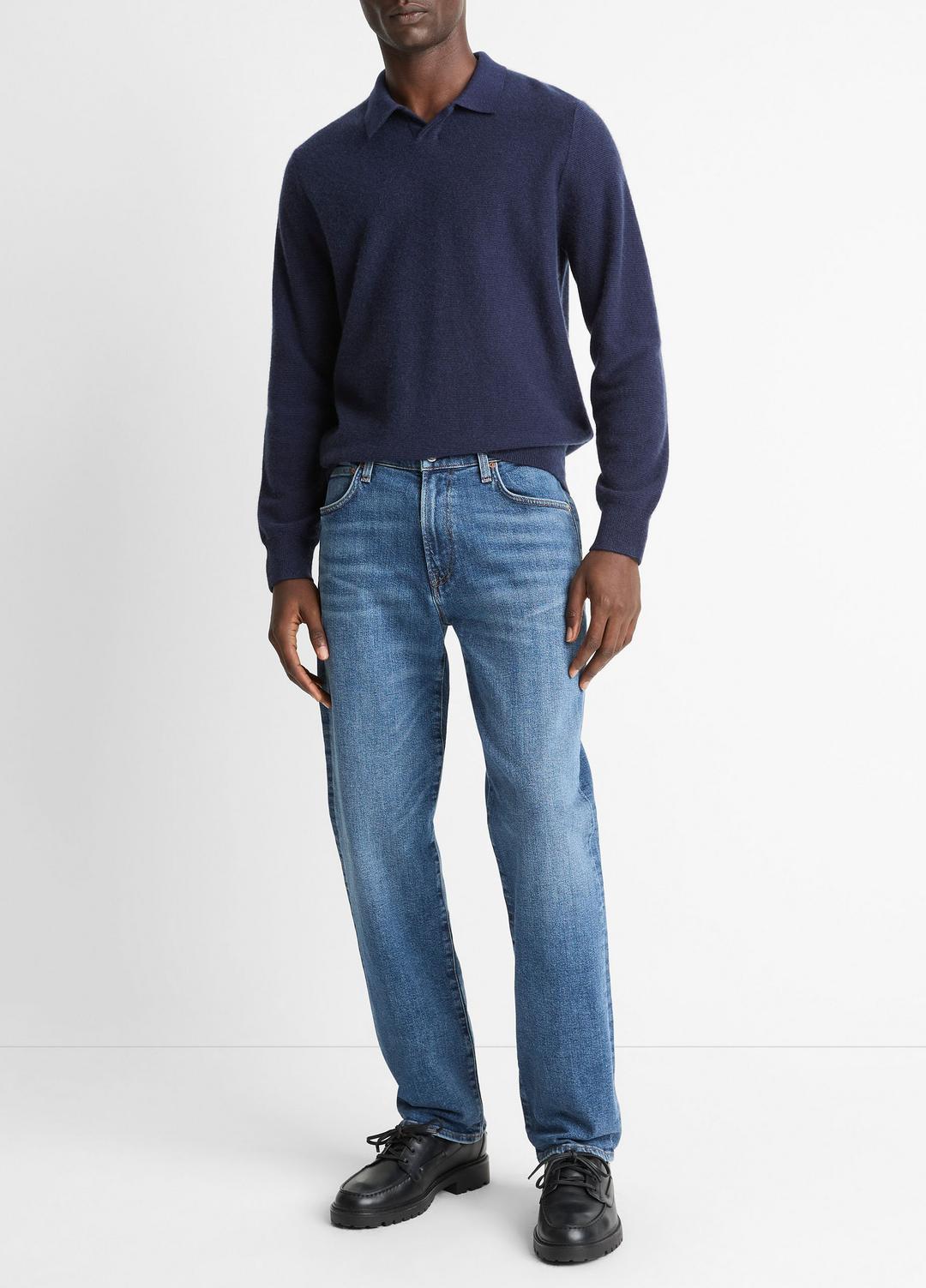 VINCE Feed Stripe Plush Cashmere Johnny-Collar Sweater in Cashmere