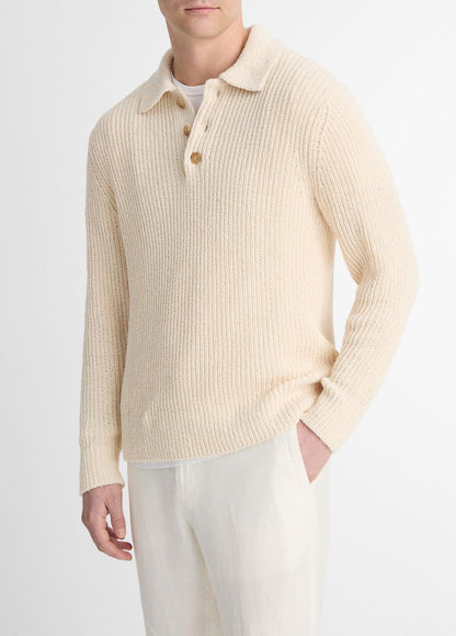 VINCE Shaker Italian Cotton-Blend Polo Sweater in Sweaters