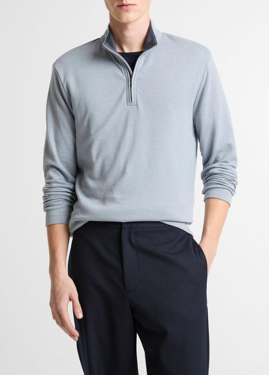 VINCE Double-Face Cotton-Blend Quarter-Zip Pullover in Quarter Zip