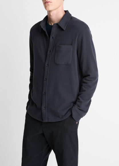VINCE Knit Cotton-Blend Button-Front Shirt in Long Sleeve