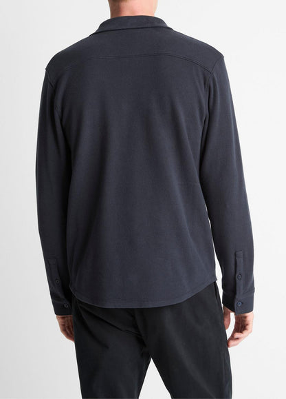 VINCE Knit Cotton-Blend Button-Front Shirt in Long Sleeve