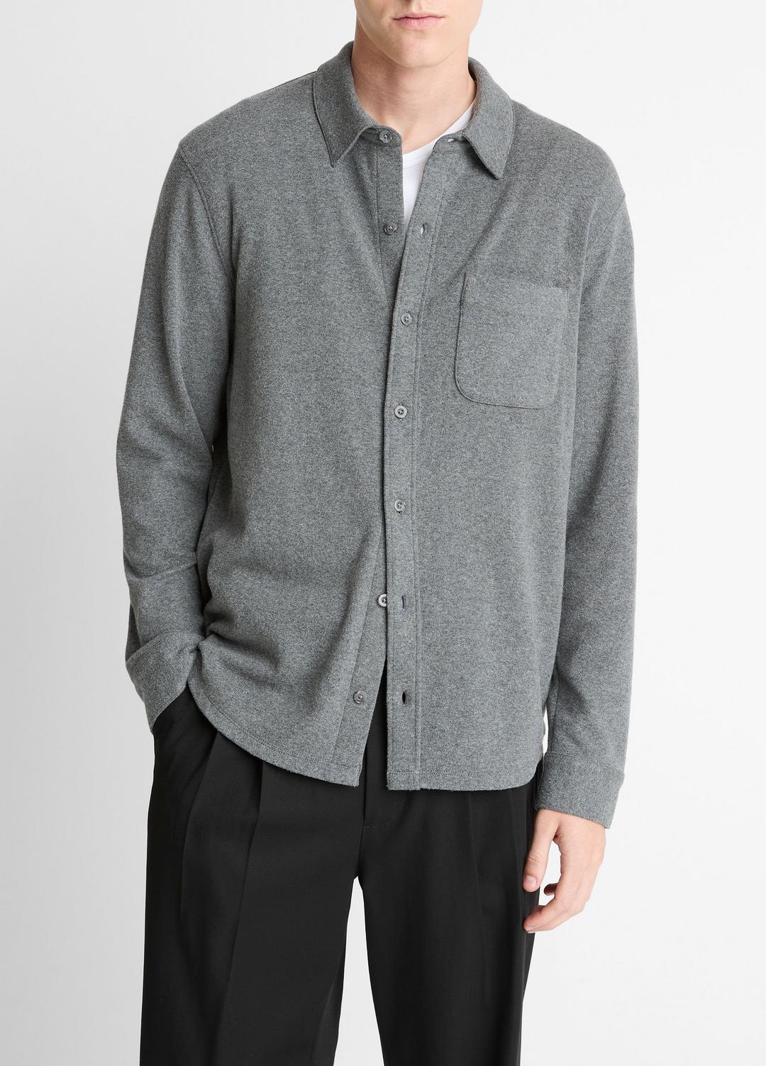 VINCE Knit Cotton-Blend Button-Front Shirt in Long Sleeve