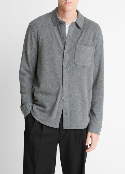 VINCE Knit Cotton-Blend Button-Front Shirt in Long Sleeve