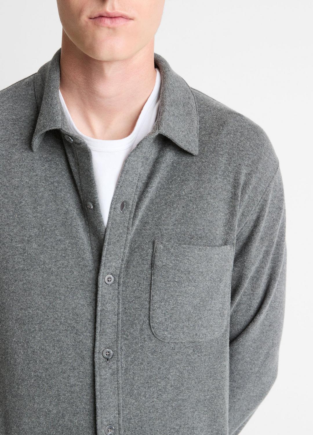 VINCE Knit Cotton-Blend Button-Front Shirt in Long Sleeve
