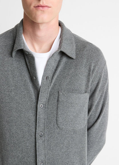 VINCE Knit Cotton-Blend Button-Front Shirt in Long Sleeve