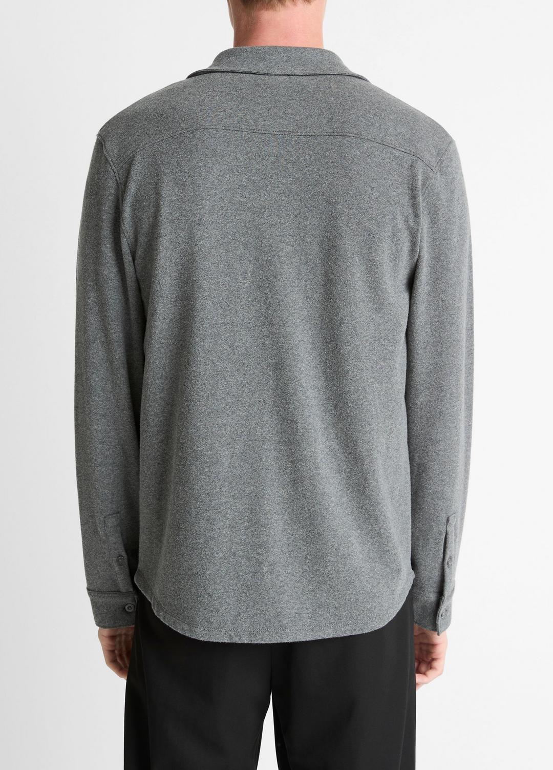 VINCE Knit Cotton-Blend Button-Front Shirt in Long Sleeve