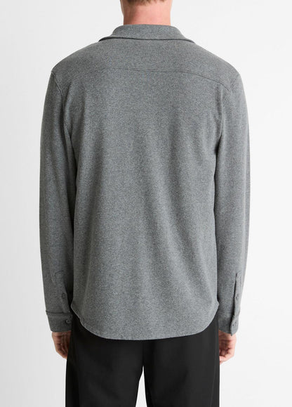 VINCE Knit Cotton-Blend Button-Front Shirt in Long Sleeve