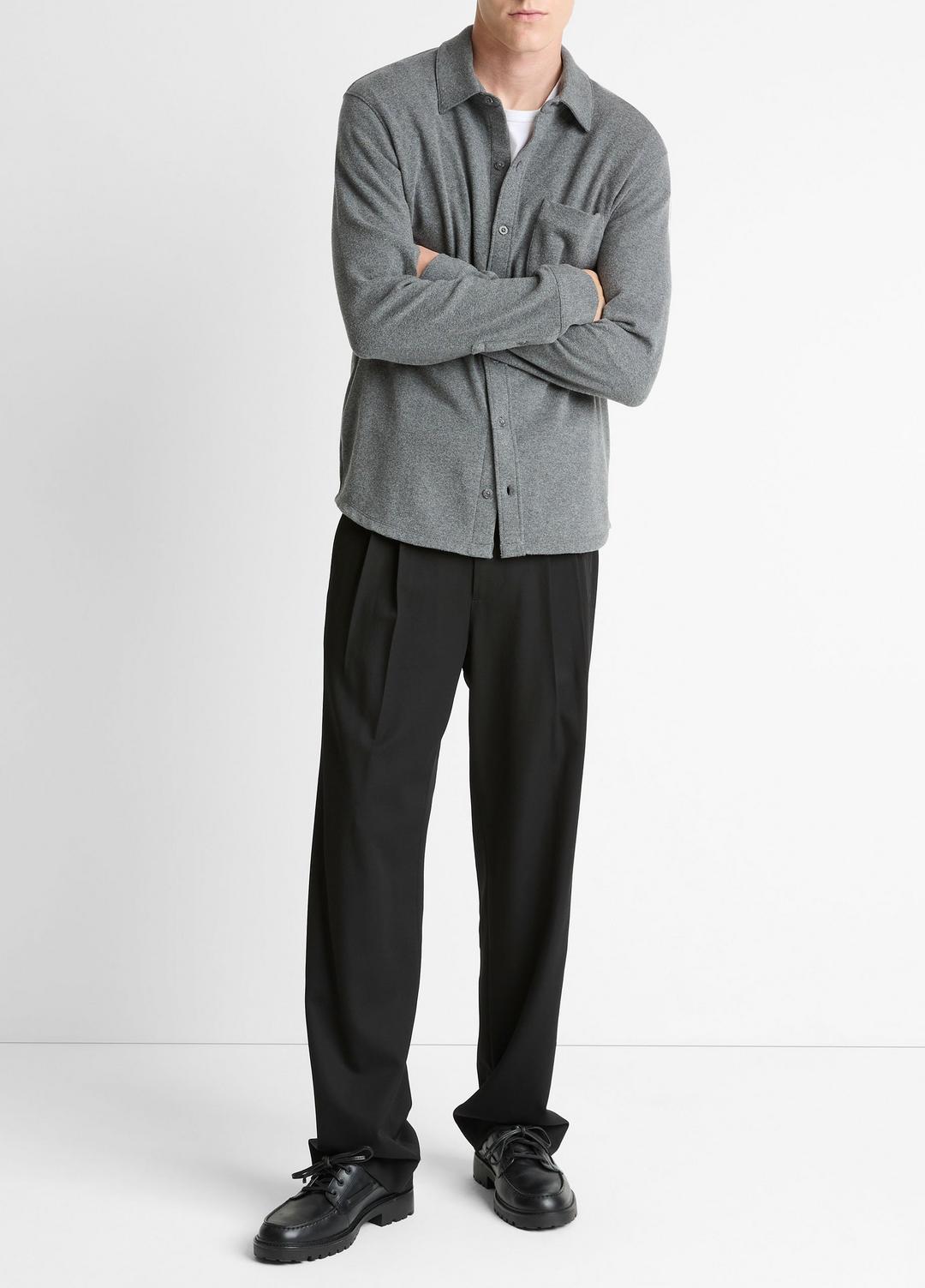 VINCE Knit Cotton-Blend Button-Front Shirt in Long Sleeve