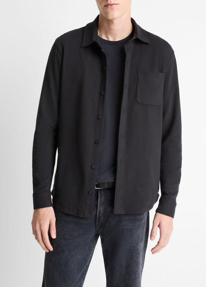 VINCE Knit Cotton-Blend Button-Front Shirt in Long Sleeve