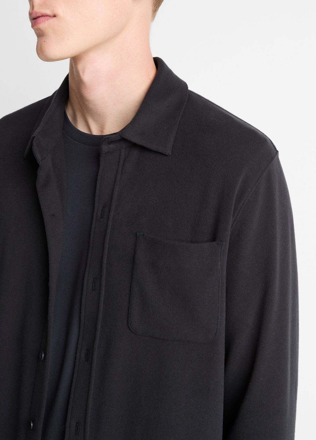 VINCE Knit Cotton-Blend Button-Front Shirt in Long Sleeve