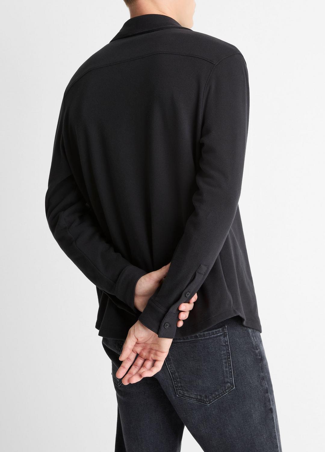 VINCE Knit Cotton-Blend Button-Front Shirt in Long Sleeve