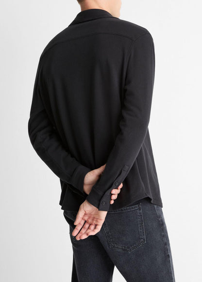 VINCE Knit Cotton-Blend Button-Front Shirt in Long Sleeve