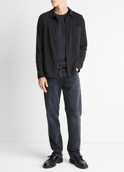 VINCE Knit Cotton-Blend Button-Front Shirt in Long Sleeve