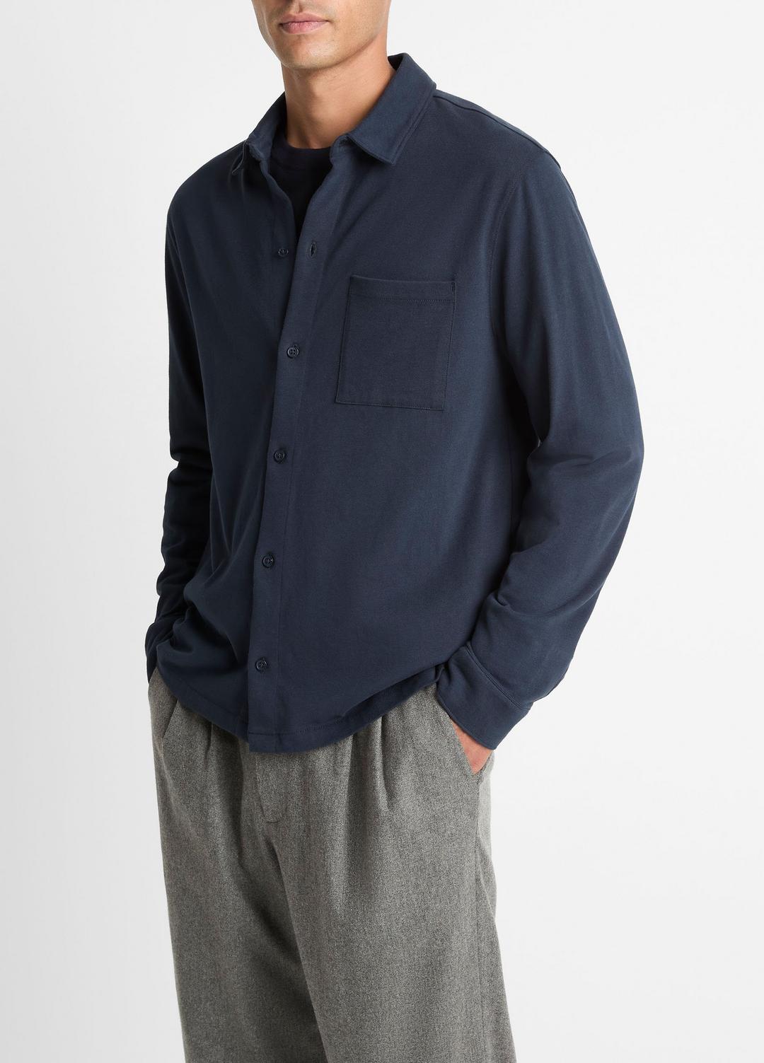 VINCE Sueded Cotton Jersey Button-Front Shirt in Long Sleeve