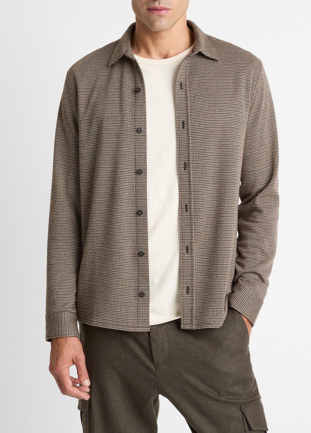 VINCE Houndstooth Cotton-Blend Button-Front Shirt in Long Sleeve