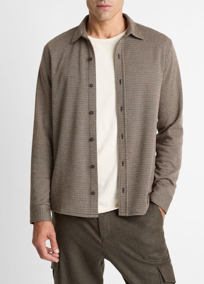 VINCE Houndstooth Cotton-Blend Button-Front Shirt in Long Sleeve