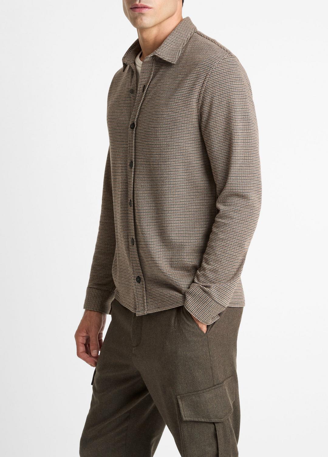 VINCE Houndstooth Cotton-Blend Button-Front Shirt in Long Sleeve