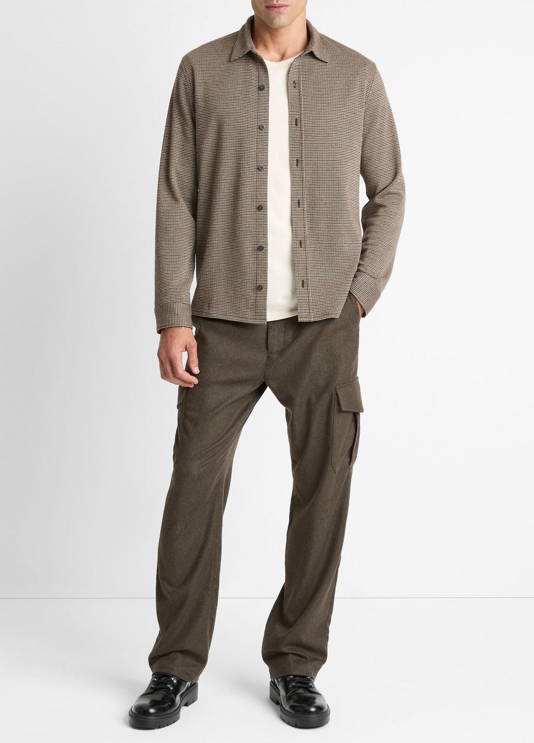 VINCE Houndstooth Cotton-Blend Button-Front Shirt in Long Sleeve