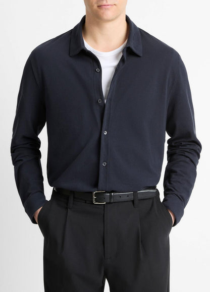 VINCE Cotton Piqué Button-Front Shirt in Long Sleeve