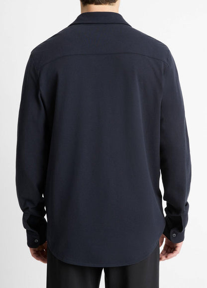 VINCE Cotton Piqué Button-Front Shirt in Long Sleeve