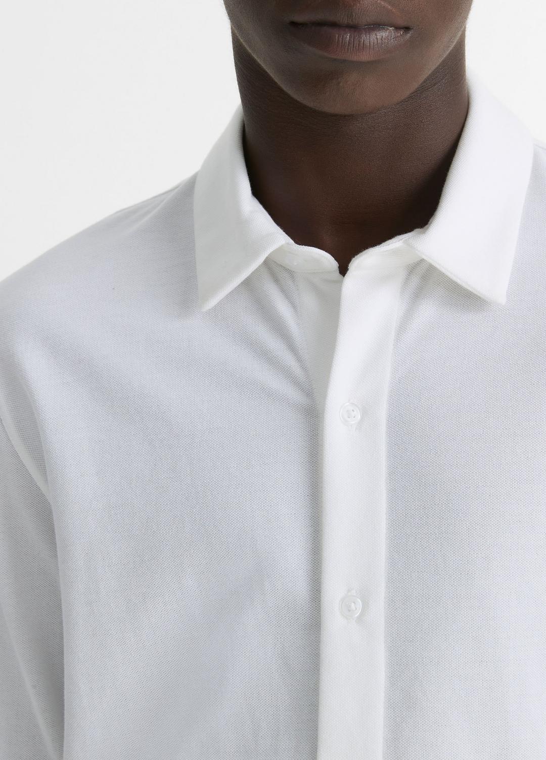 VINCE Cotton Piqué Button-Front Shirt in Long Sleeve