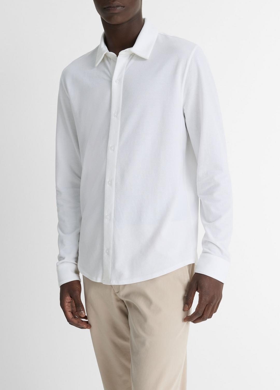 VINCE Cotton Piqué Button-Front Shirt in Long Sleeve