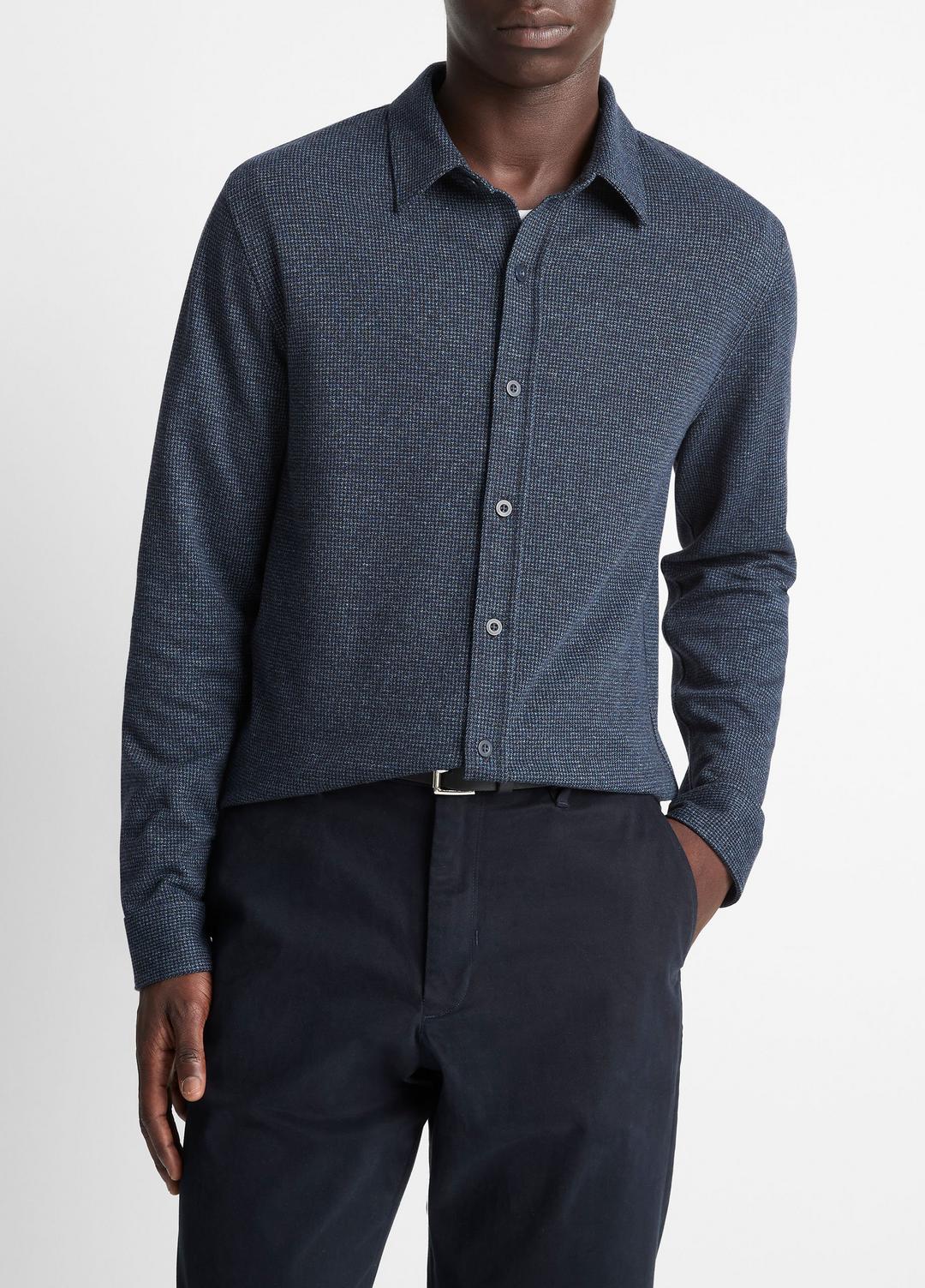 VINCE Houndstooth Cotton-Blend Button-Front Shirt in Long Sleeve