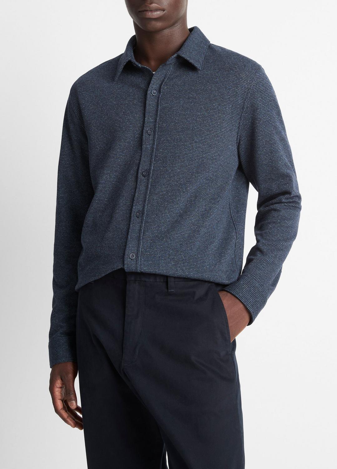 VINCE Houndstooth Cotton-Blend Button-Front Shirt in Long Sleeve