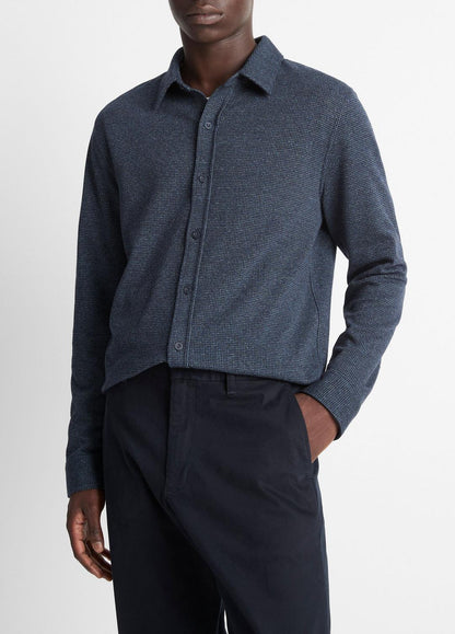 VINCE Houndstooth Cotton-Blend Button-Front Shirt in Long Sleeve