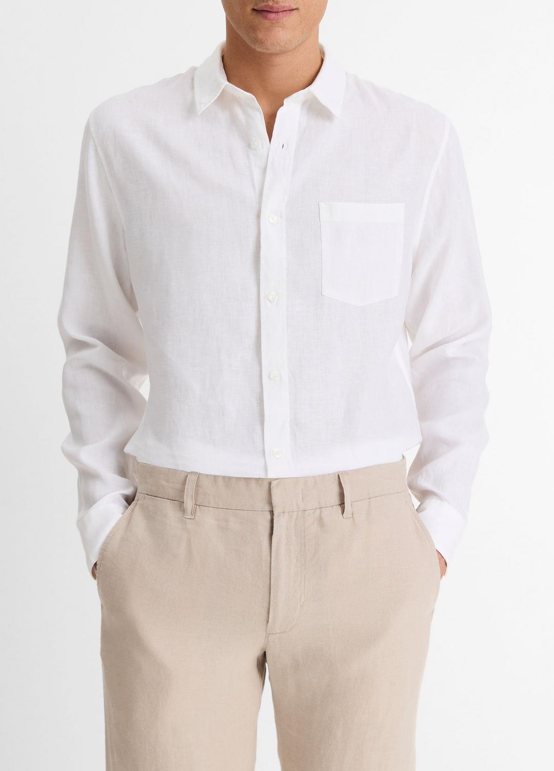 VINCE Linen Long-Sleeve Shirt in Long Sleeve