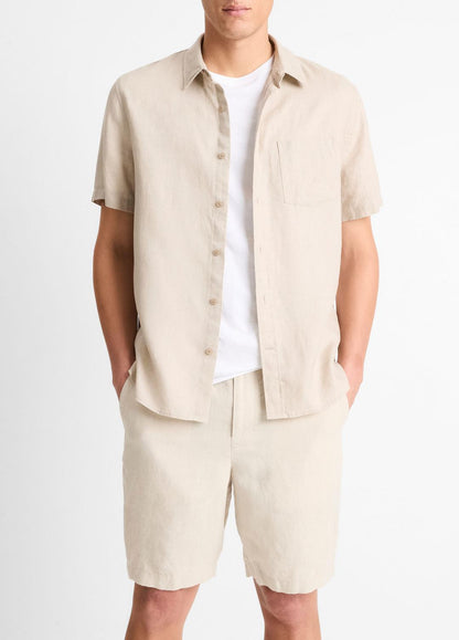 VINCE Linen Short-Sleeve Shirt in Short Sleeve