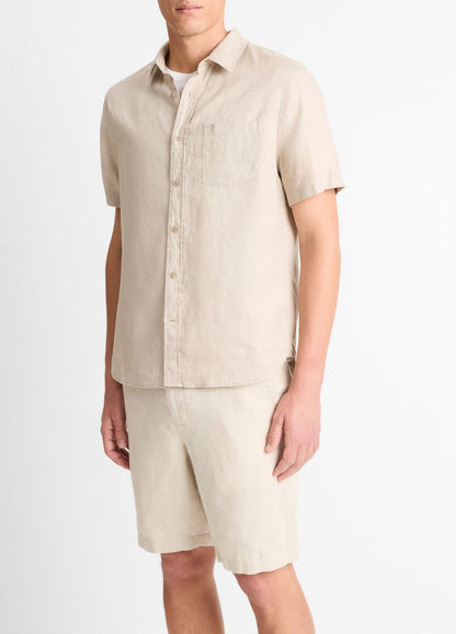 VINCE Linen Short-Sleeve Shirt in Short Sleeve