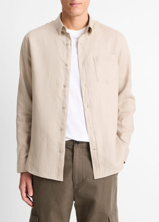 VINCE Linen Long-Sleeve Shirt in Long Sleeve