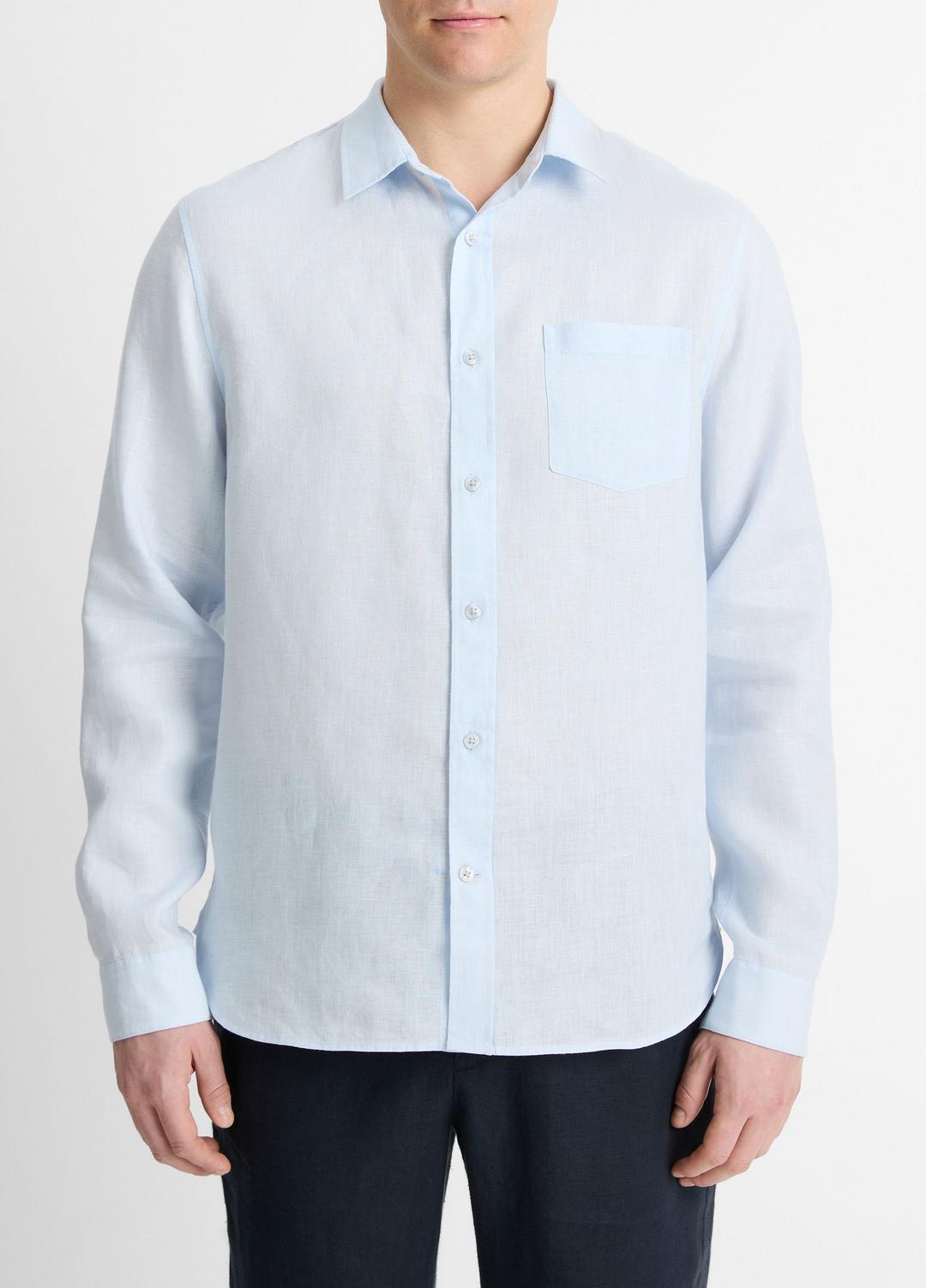 VINCE Linen Long-Sleeve Shirt in Long Sleeve