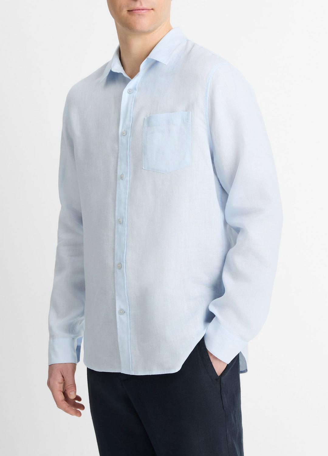 VINCE Linen Long-Sleeve Shirt in Long Sleeve