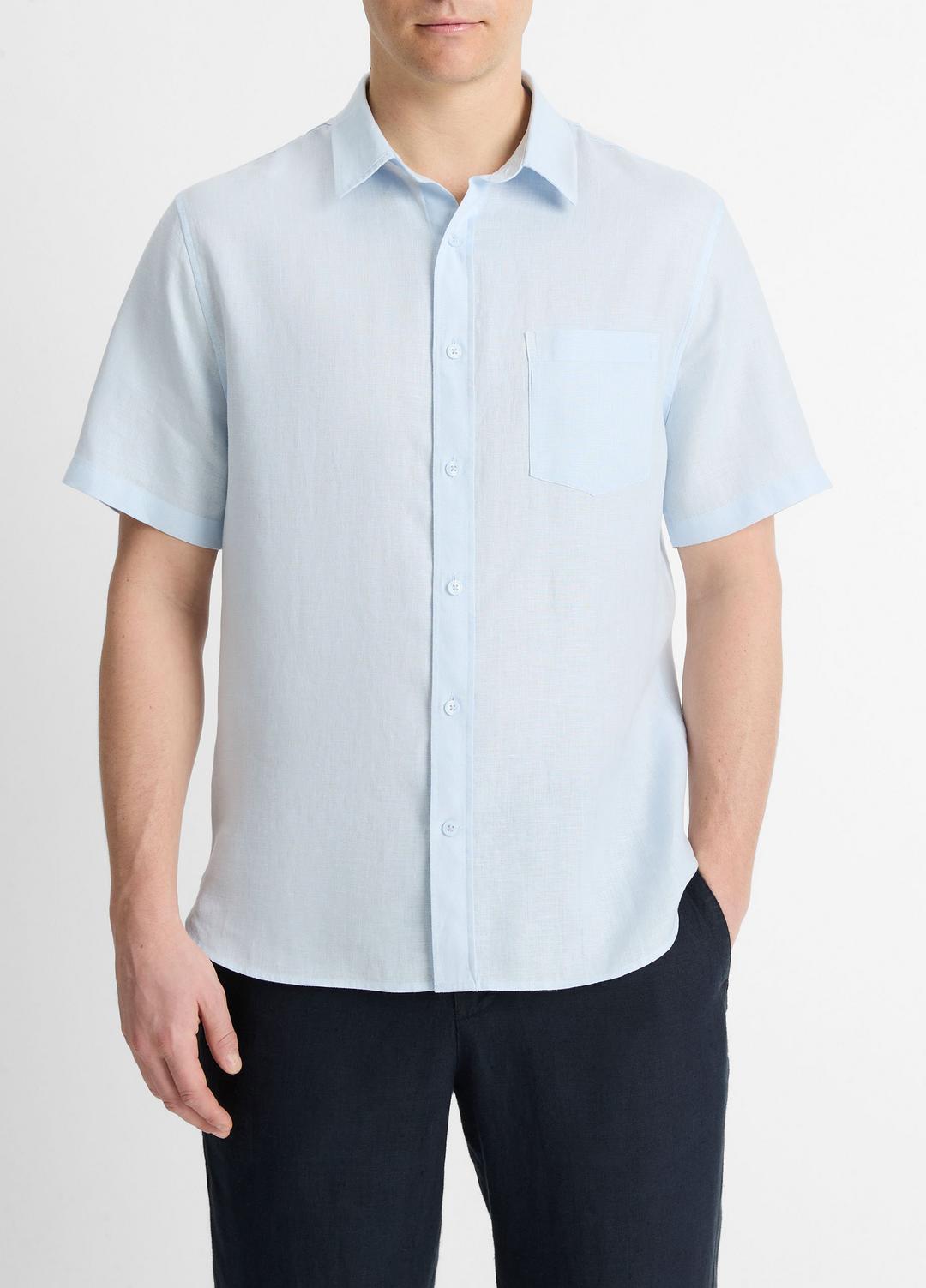 VINCE Linen Short-Sleeve Shirt in Short Sleeve