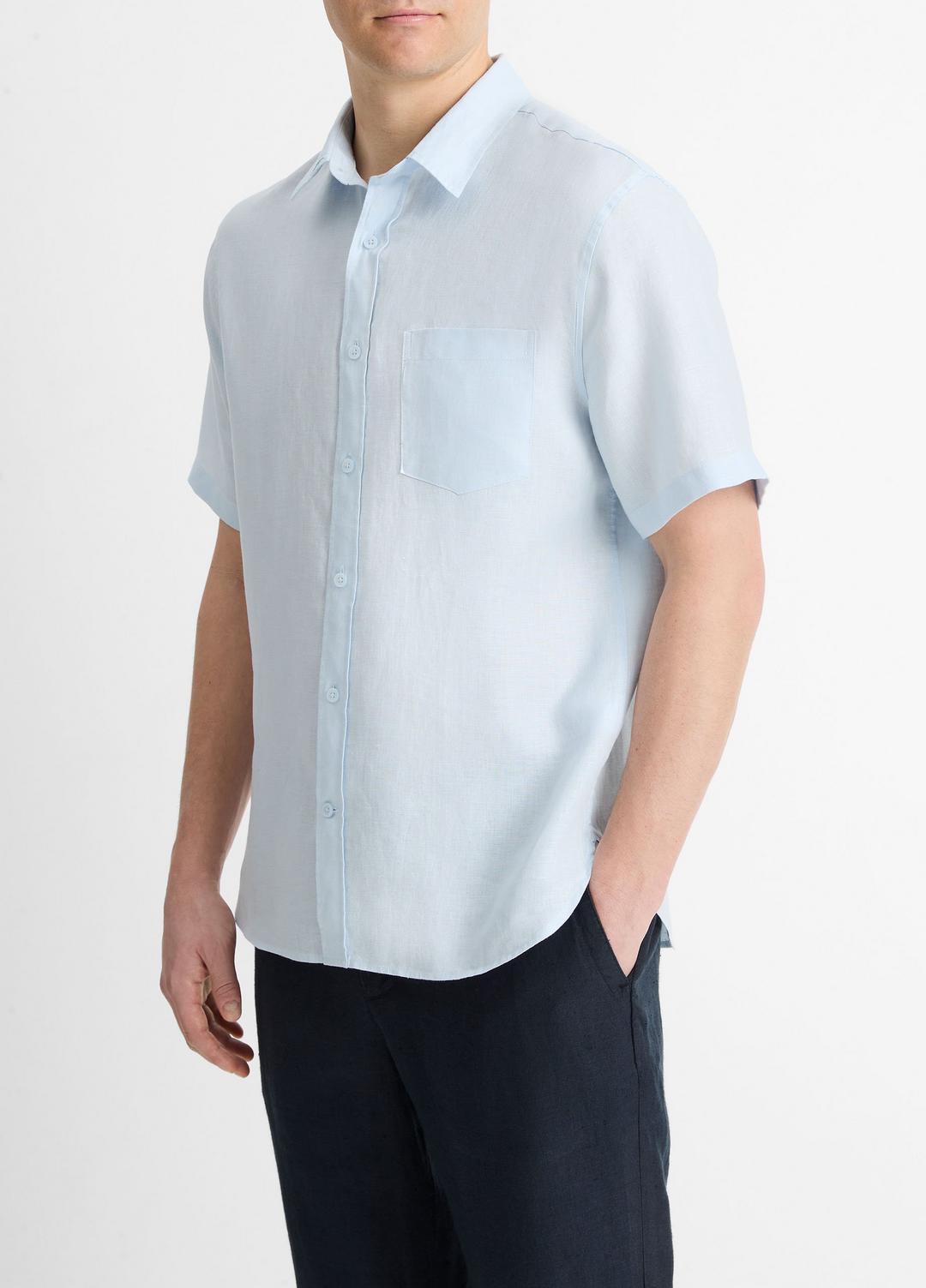 VINCE Linen Short-Sleeve Shirt in Short Sleeve
