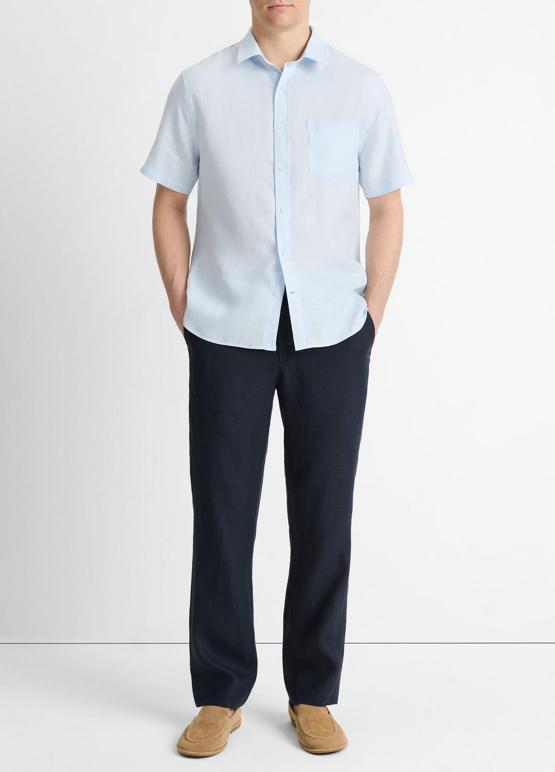 VINCE Linen Short-Sleeve Shirt in Short Sleeve