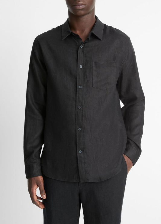 VINCE Linen Long-Sleeve Shirt in Long Sleeve