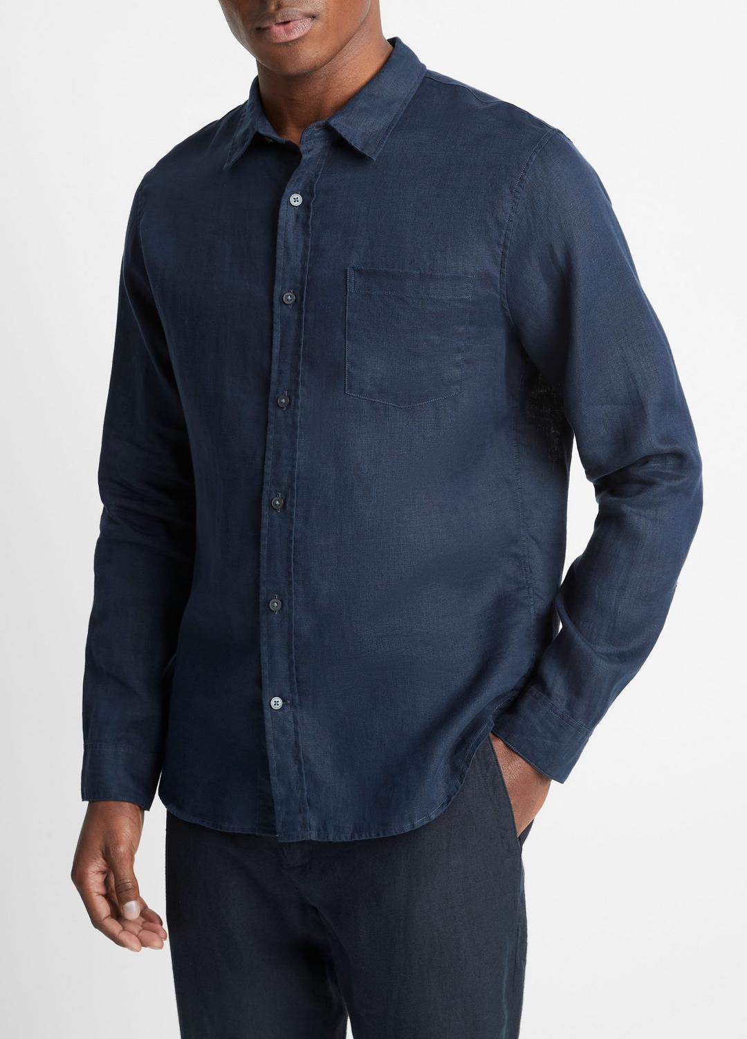 VINCE Linen Long-Sleeve Shirt in Long Sleeve