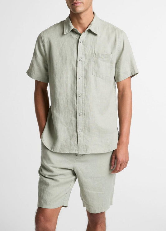 VINCE Linen Short-Sleeve Shirt in Long Sleeve