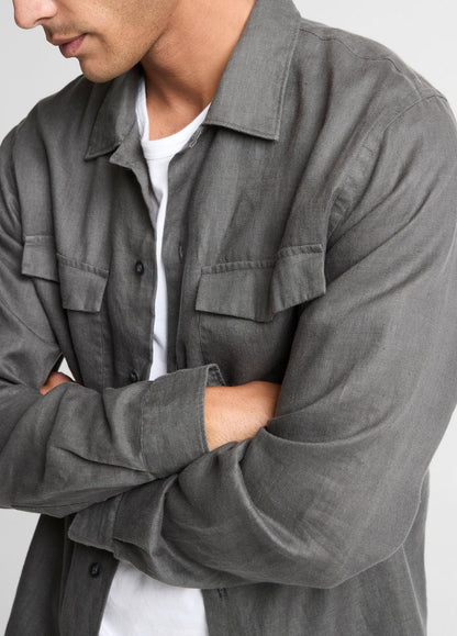 VINCE Linen Garage Shirt  in Long Sleeve