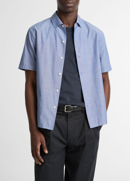 VINCE Cotton Short-Sleeve Button-Front Shirt  in Short Sleeve