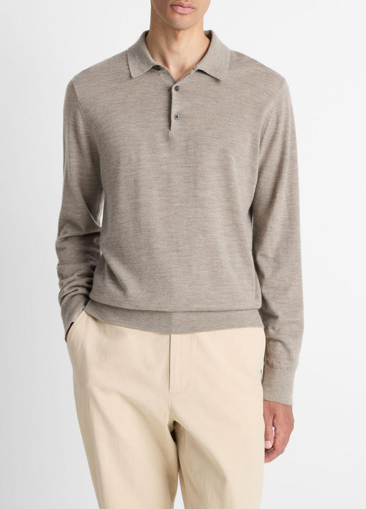 VINCE Featherweight Merino Wool-Cashmere Polo Sweater in Long Sleeve