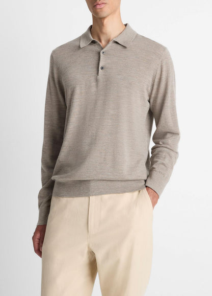 VINCE Featherweight Merino Wool-Cashmere Polo Sweater in Long Sleeve
