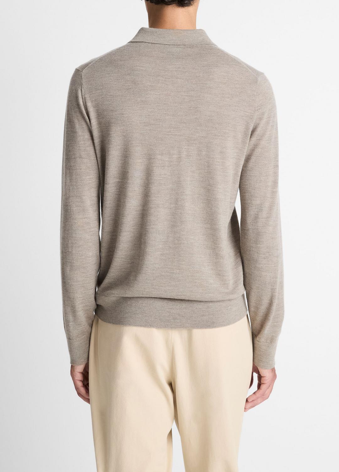 VINCE Featherweight Merino Wool-Cashmere Polo Sweater in Long Sleeve