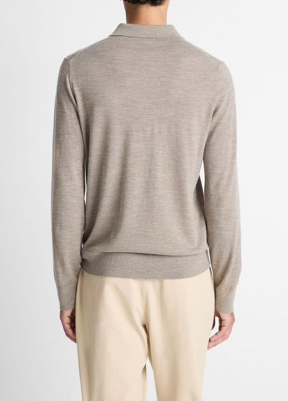 VINCE Featherweight Merino Wool-Cashmere Polo Sweater in Long Sleeve