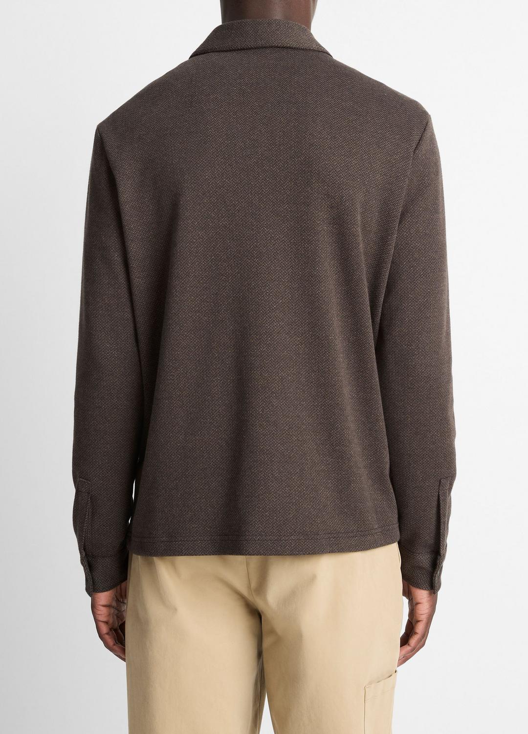 VINCE Herringbone Cotton-Blend Zip Polo Shirt in Henleys & Polos