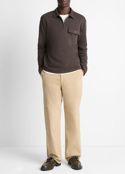 VINCE Herringbone Cotton-Blend Zip Polo Shirt in Henleys & Polos